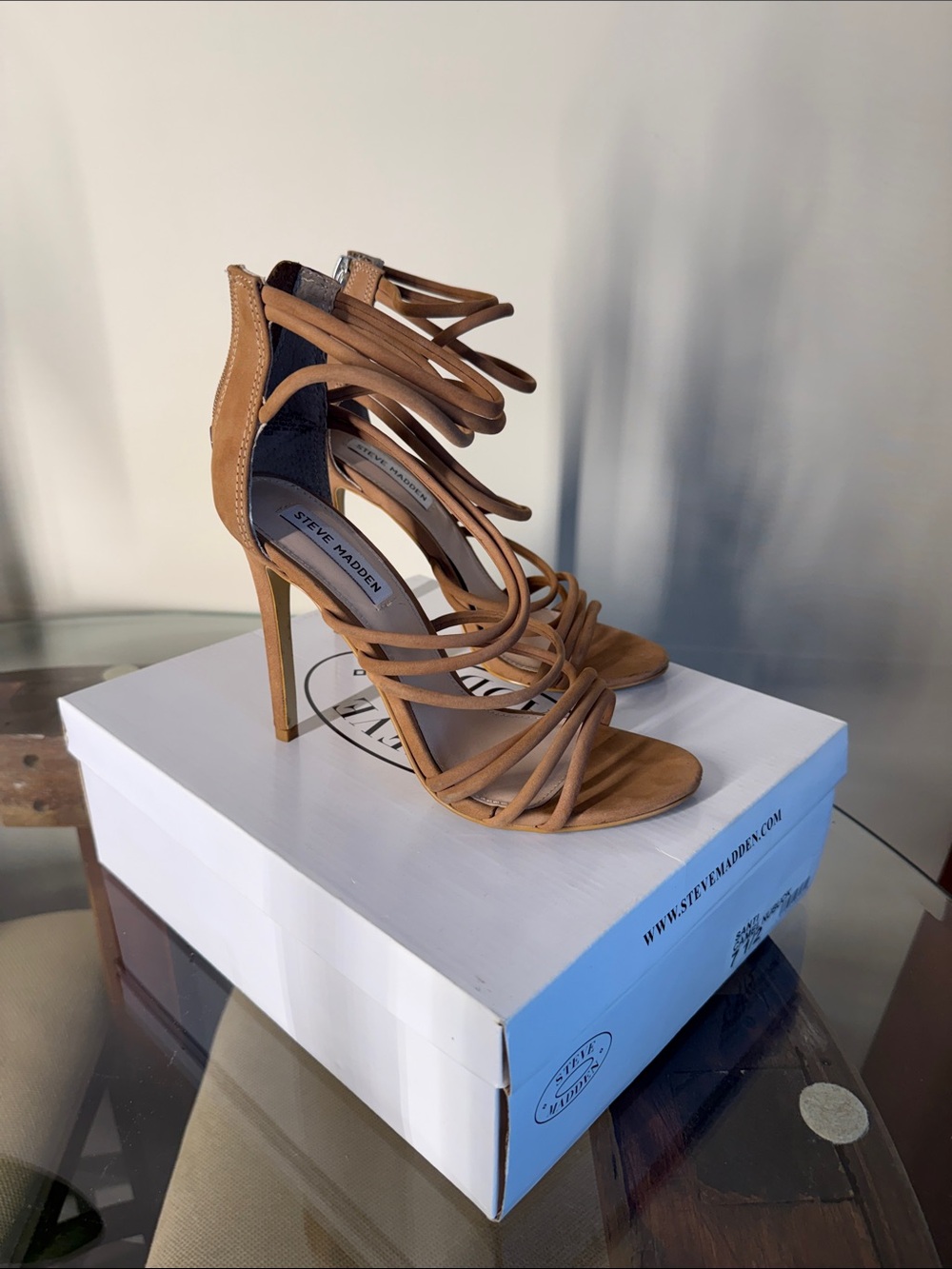 Steve Madden Camel Nubuck Strappy Stiletto Sandals Size 7.5